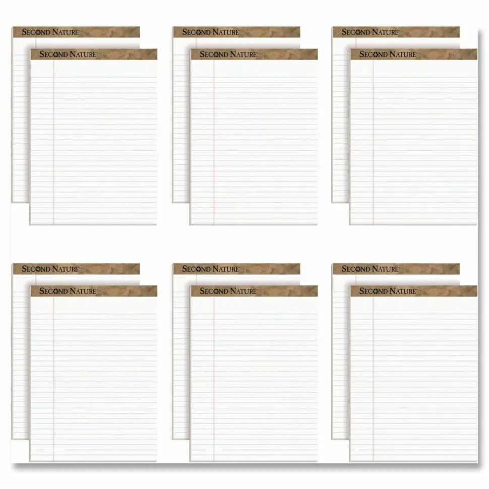 TOPS Second Nature 100% Recycled Writing Pads, 8 1/2" x 11 3/4", Legal Ruled, 50 Sheets, White, Pack Of 12 Pads