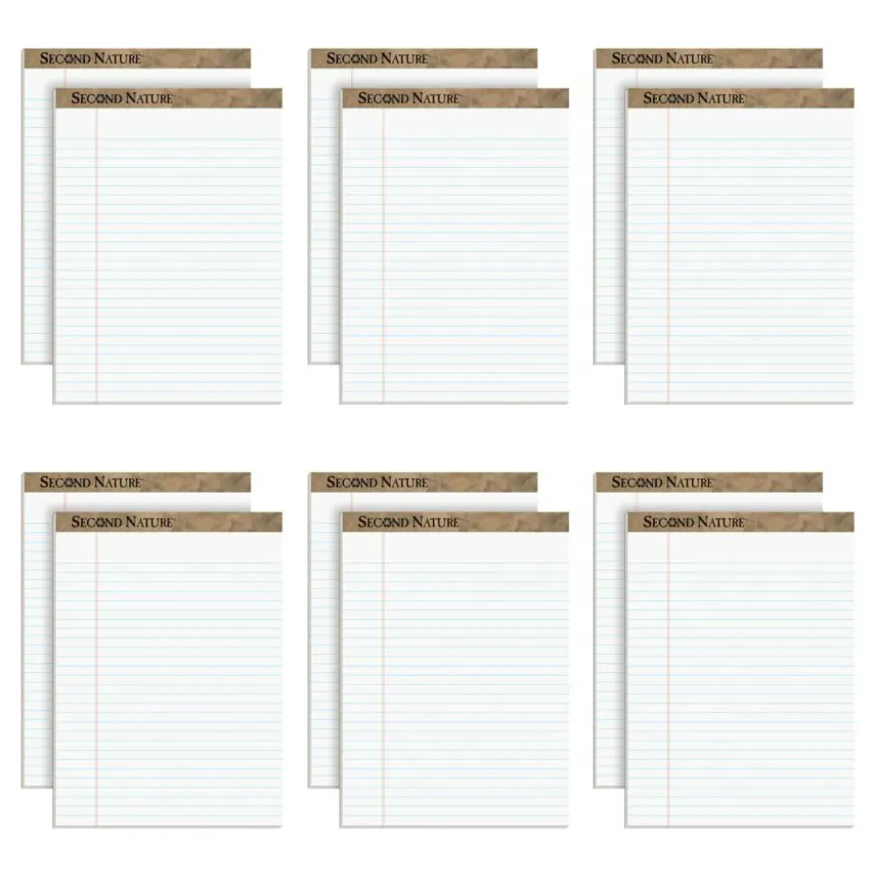 TOPS Second Nature 100% Recycled Writing Pads, 8 1/2" x 11 3/4", Legal Ruled, 50 Sheets, White, Pack Of 12 Pads
