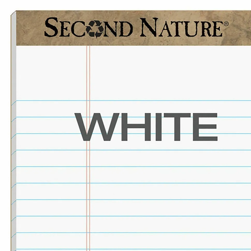 TOPS Second Nature 100% Recycled Writing Pads, 8 1/2" x 11 3/4", Legal Ruled, 50 Sheets, White, Pack Of 12 Pads