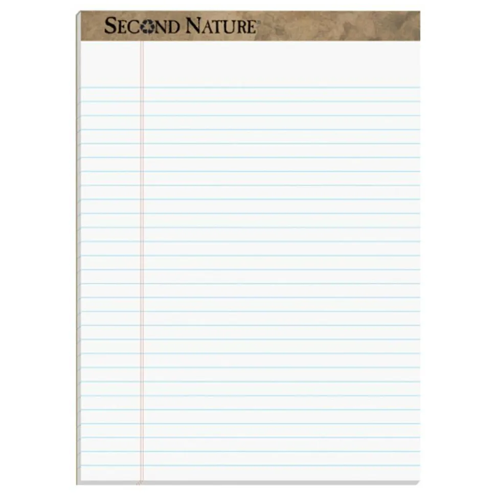 TOPS Second Nature 100% Recycled Writing Pads, 8 1/2" x 11 3/4", Legal Ruled, 50 Sheets, White, Pack Of 12 Pads