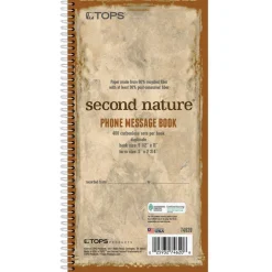 TOPS Second Nature Spiralbound Phone Call Book, 2-Part, 5 1/2" x 11", 60% Recycled, White/Blue
