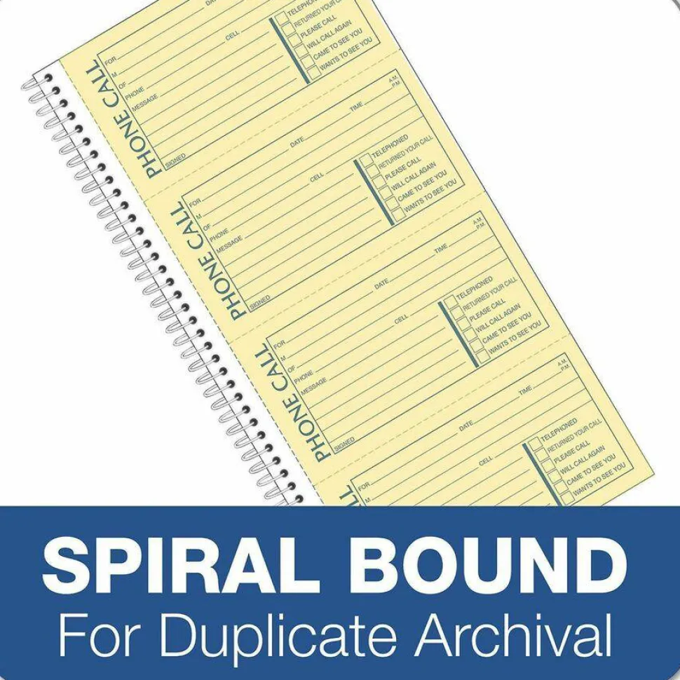 TOPS Second Nature Spiralbound Phone Call Book, 2-Part, 5 1/2" x 11", 60% Recycled, White/Blue