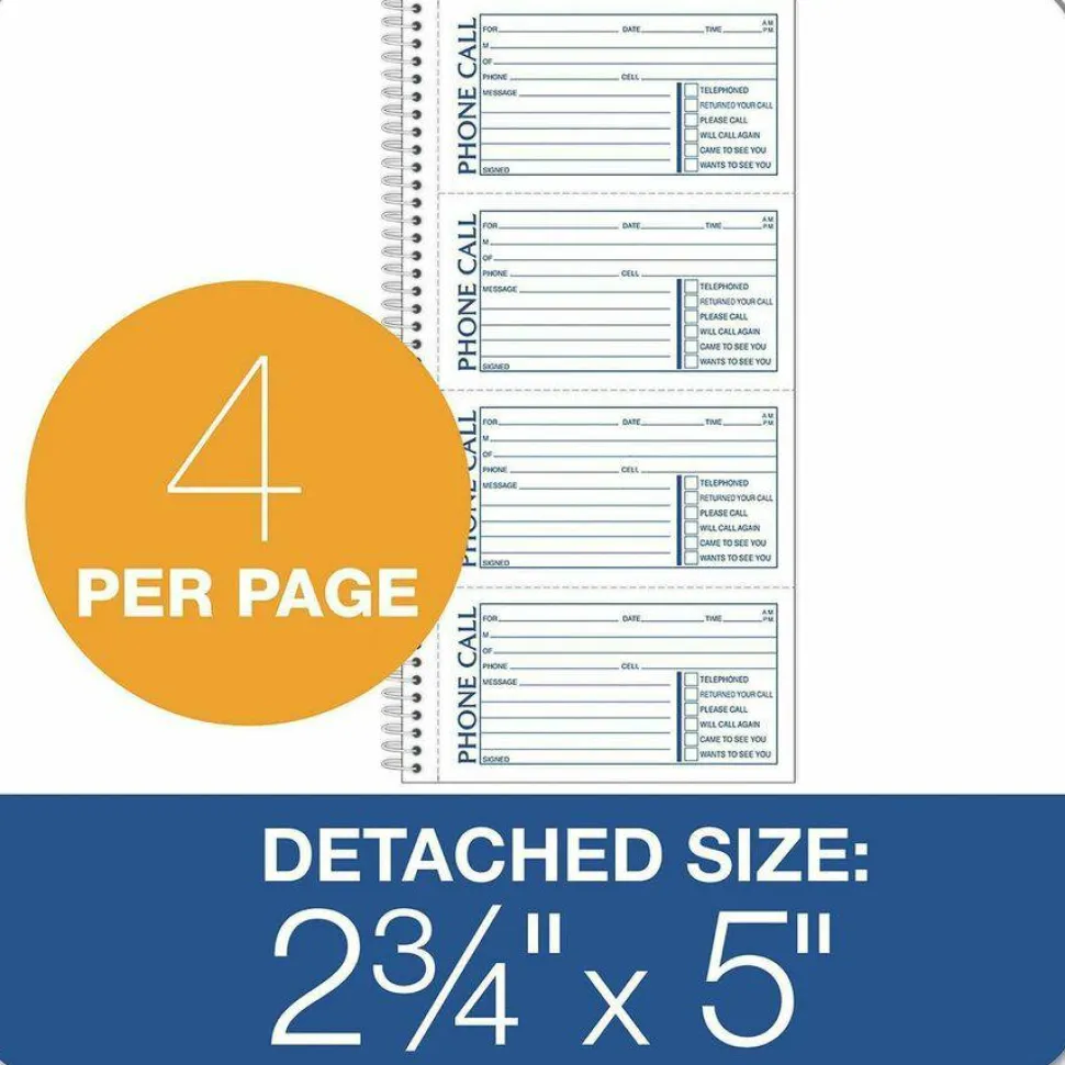 TOPS Second Nature Spiralbound Phone Call Book, 2-Part, 5 1/2" x 11", 60% Recycled, White/Blue