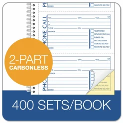 TOPS Second Nature Spiralbound Phone Call Book, 2-Part, 5 1/2