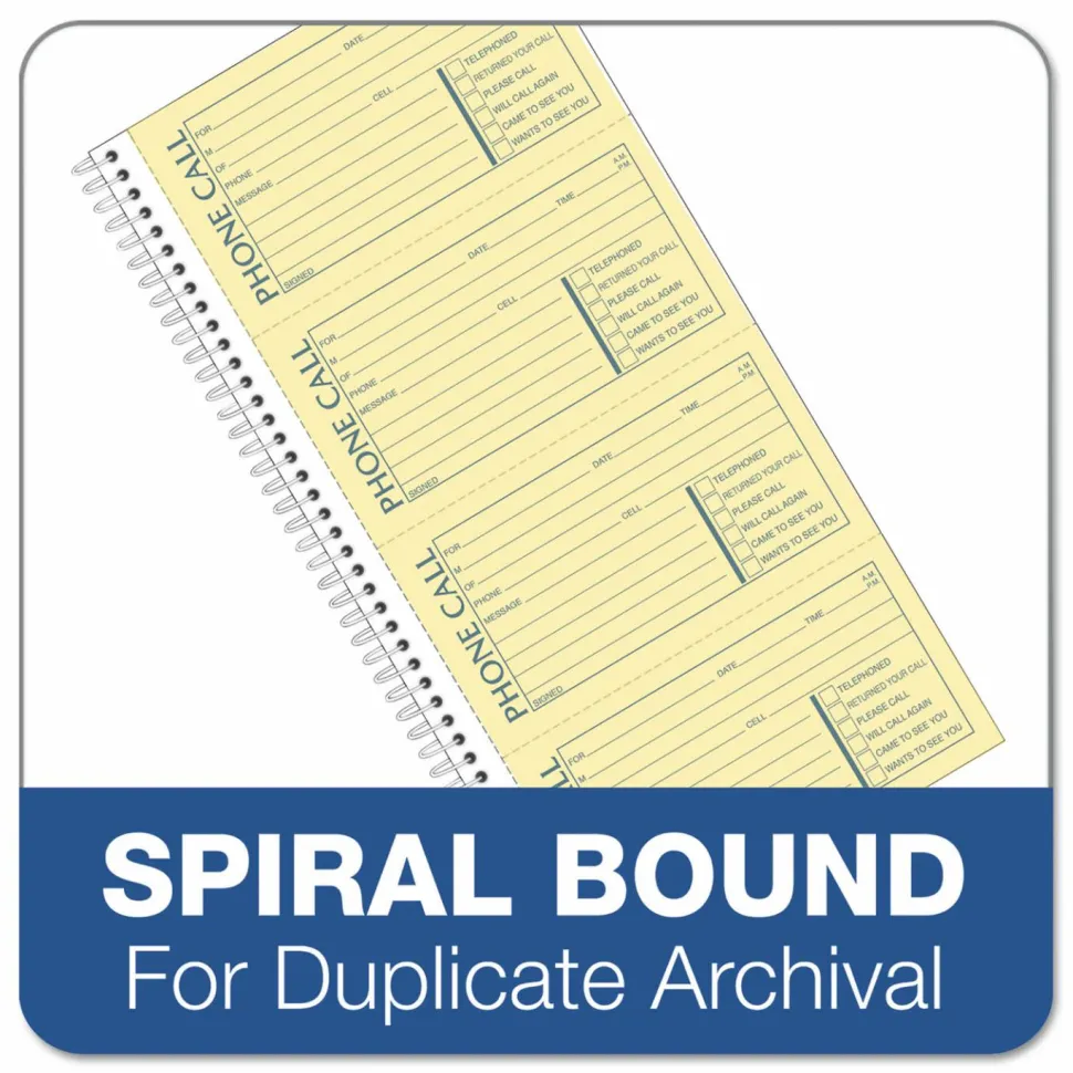 TOPS Second Nature Spiralbound Phone Call Book, 2-Part, 5 1/2" x 11", 60% Recycled, White/Blue