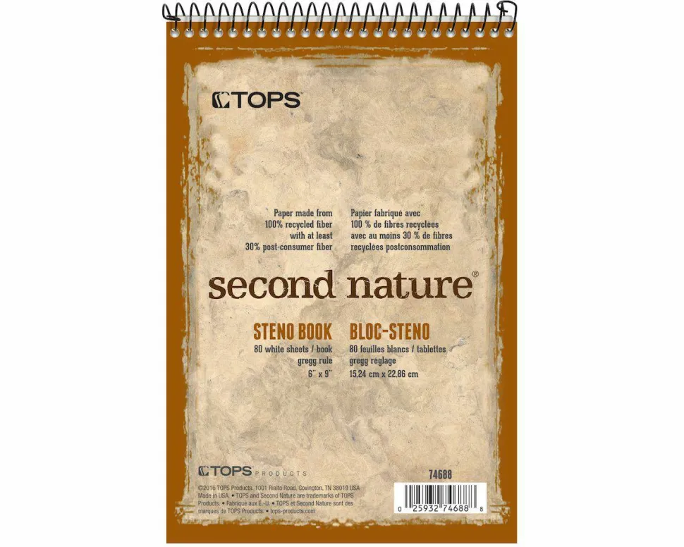 TOPS Second Nature Steno Books, 6" x 9", Gregg Ruled, 80 Sheets, White, Pack Of 12