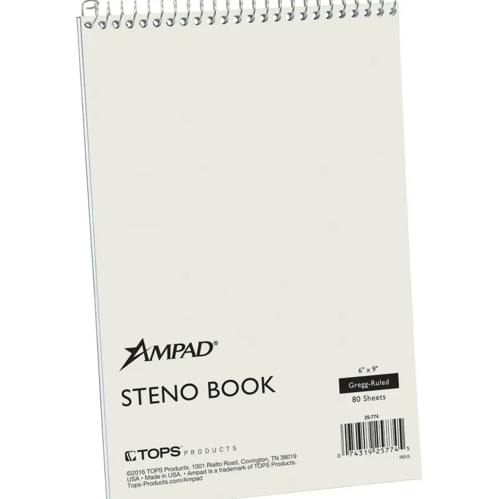 TOPS Second Nature Steno Books, 6" x 9", Gregg Ruled, 80 Sheets, White