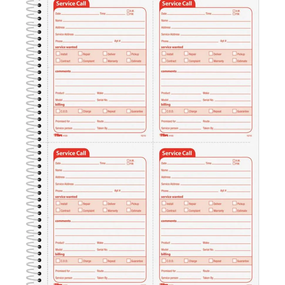 TOPS Service Call 2-part Spiral Message Slip Book - 200 Sheet(s) - Spiral Bound - 2 Part - Carbonless Copy - 4100