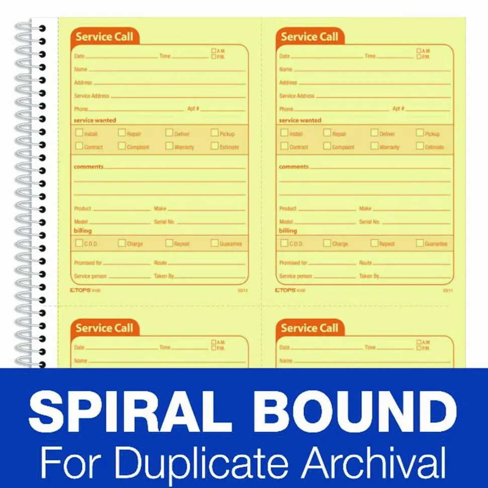 TOPS Service Call 2-part Spiral Message Slip Book - 200 Sheet(s) - Spiral Bound - 2 Part - Carbonless Copy - 4100