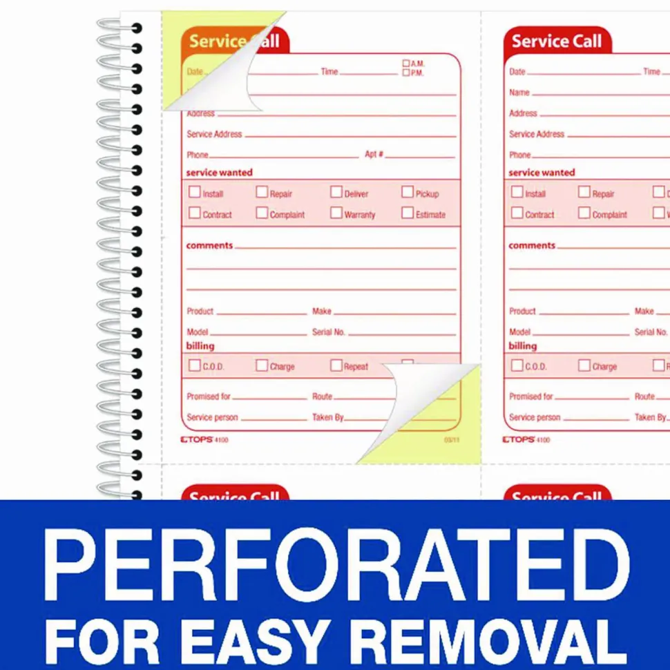 TOPS Service Call 2-part Spiral Message Slip Book - 200 Sheet(s) - Spiral Bound - 2 Part - Carbonless Copy - 4100