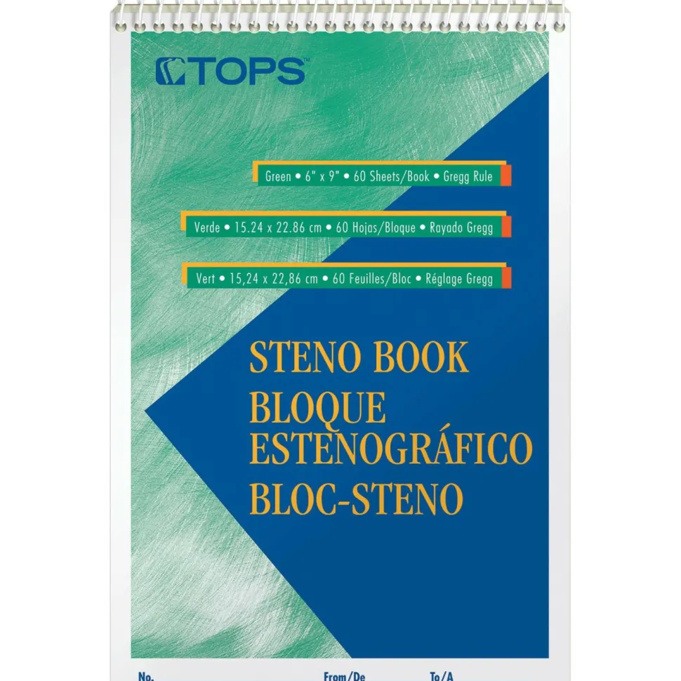 TOPS - Steno book - spiral-bound - - 60 sheets / 120 pages - green tint - Gregg (pack of 12)