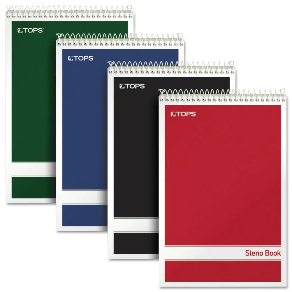 TOPS Steno Books, 6" x 9", Gregg Ruled, 80 Sheets, Green, Pack Of 4