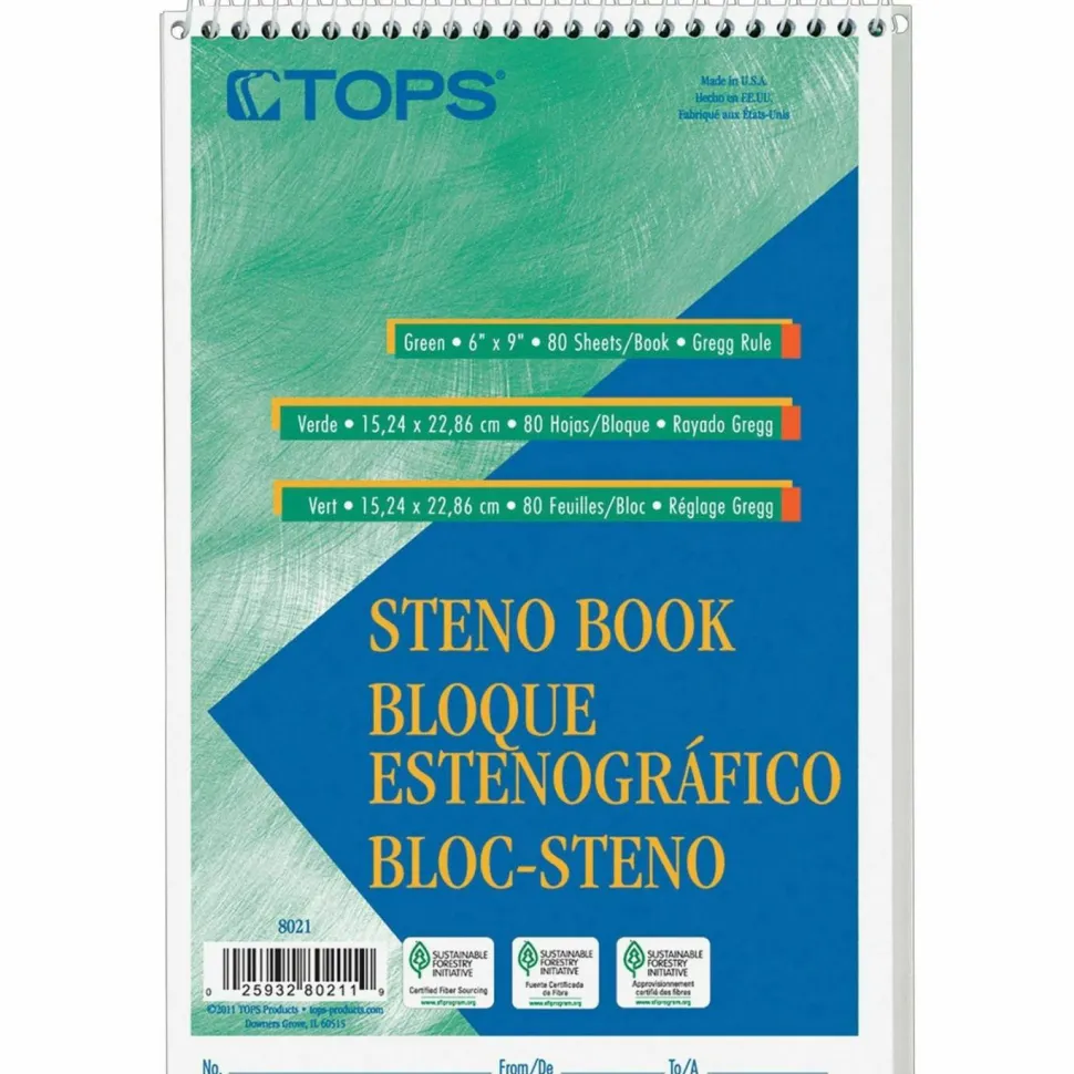 TOPS Steno Books, 6" x 9", Gregg Ruled, 80 Sheets, Pack Of 12 Steno Books