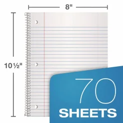 TOPS 1-Subject Spiral Notebook, Wide Rule, Perforated, 10 1/2