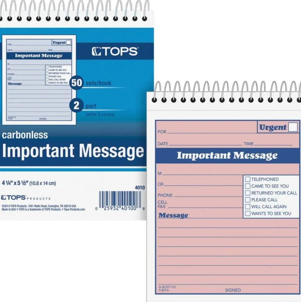 TOPS Telephone Message Book with Fax/Mobile Section, Two-Part Carbonless, 4.25 x 5.5, 50 Forms Total