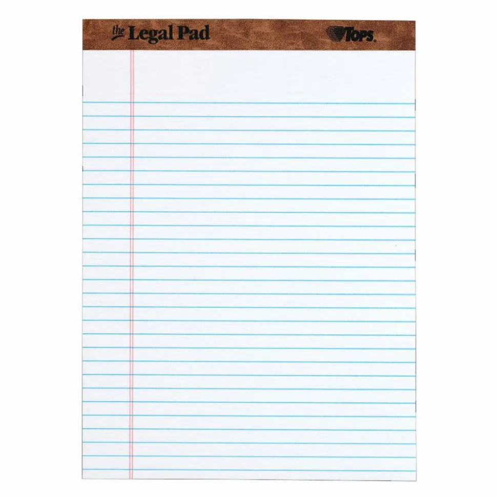 TOPS The Legal Pad Perforated Writing Pads, 8 1/2" x 11 3/4", Legal Ruled, 50 Sheets, White/Blue, Pack Of 12
