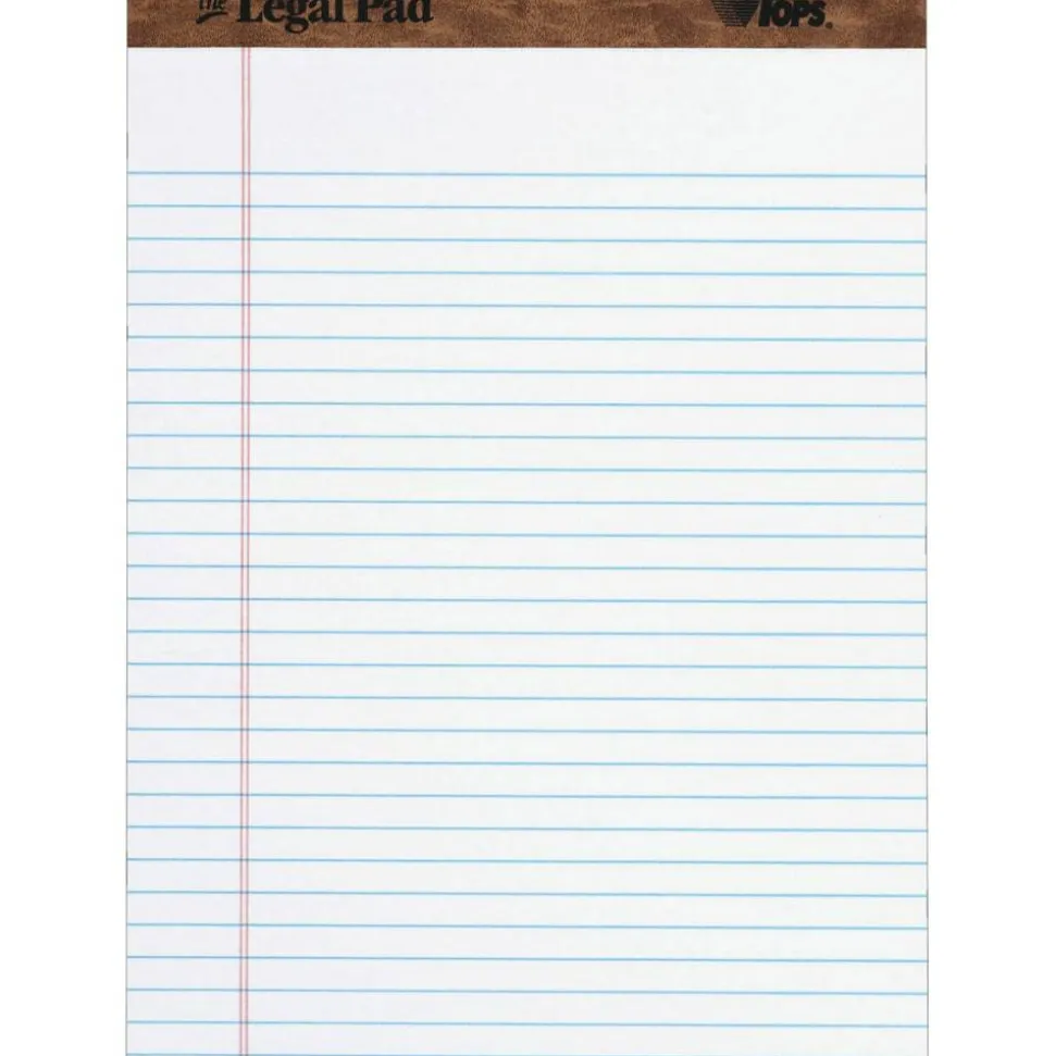 TOPS The Legal Pad Perforated Writing Pads, 8 1/2" x 11 3/4", Legal Ruled, 50 Sheets, White/Blue, Pack Of 12