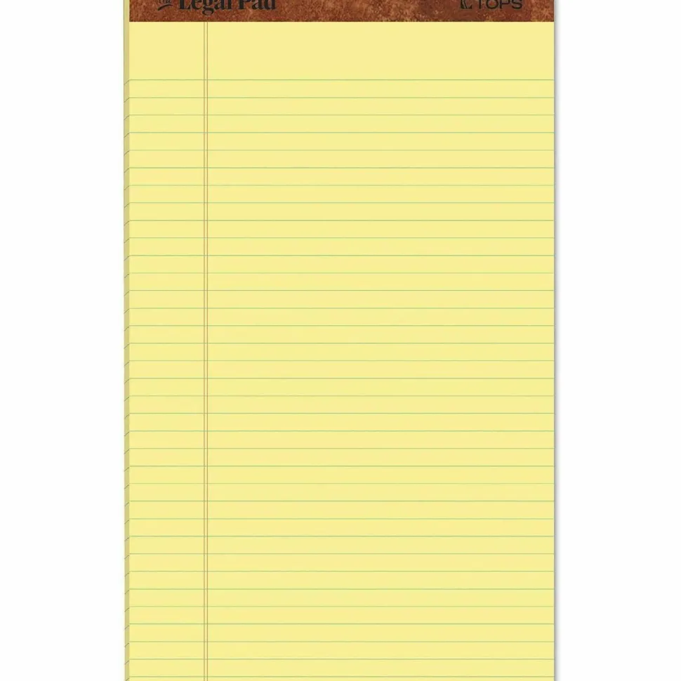 TOPS "The Legal Pad" Plus Ruled Perforated Pads with 40 pt. Chipboard Back, Wide/Legal Rule, (50) Canary 8.5 x 14 Sheets, Dozen