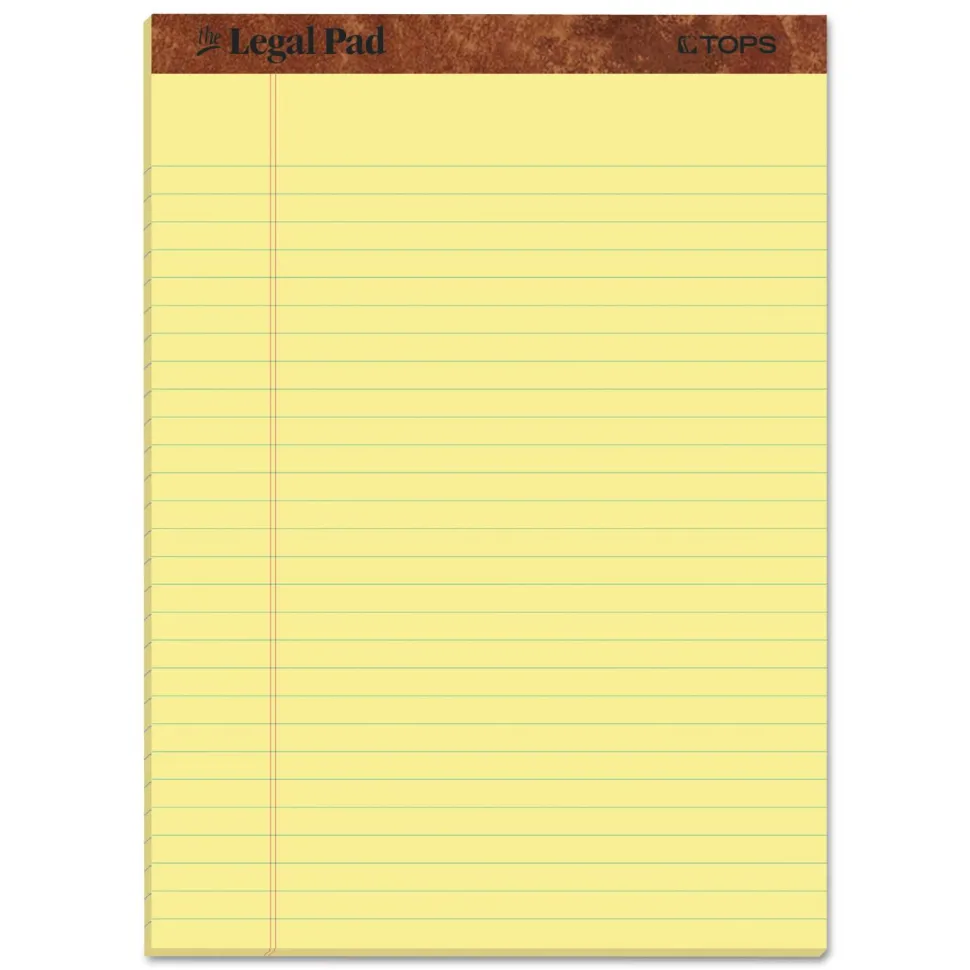 TOPS "The Legal Pad" Ruled Perforated Pads, Wide/Legal Rule, (50) Canary 8.5 x 11 Sheets, Dozen