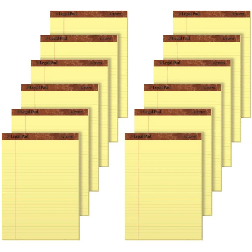 TOPS "The Legal Pad" Ruled Perforated Pads, Wide/Legal Rule, (50) Canary 8.5 x 11 Sheets, Dozen