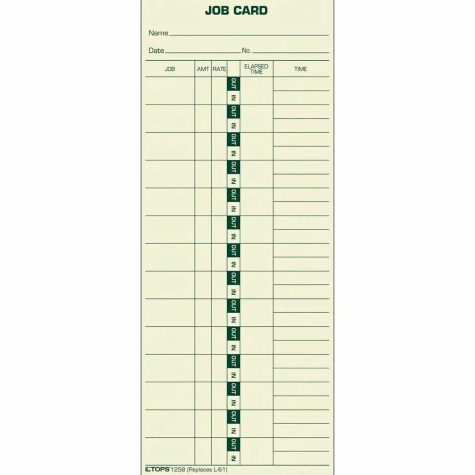 TOPS Time Cards (Replaces Original Card L61), Job Card Form, 1-Sided, 9" x 3 1/2", Box Of 500