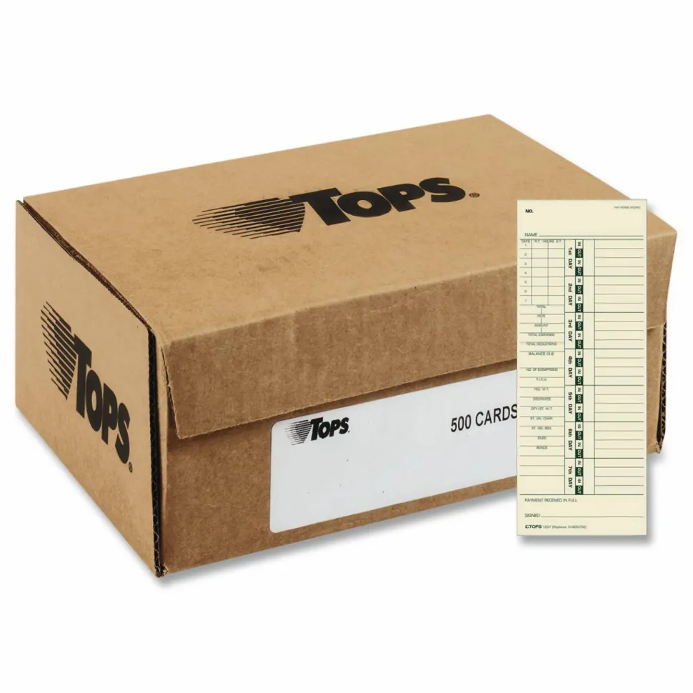 TOPS Time Cards (Replaces Original Card 10-800762), Numbered Days, 2-Sided, 9" x 3 1/2", Box Of 500
