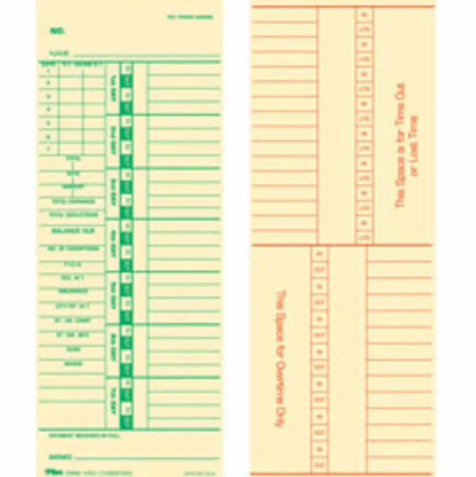 TOPS Time Cards (Replaces Original Card 10-800762), Numbered Days, 2-Sided, 9" x 3 1/2", Box Of 500
