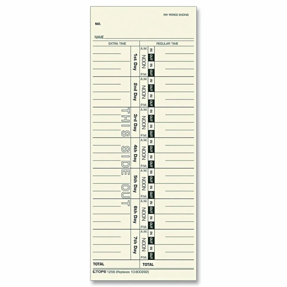 TOPS Time Cards (Replaces Original Card 10-800292), Numbered Days, 1-Sided, 9" x 3 1/2", Box Of 500