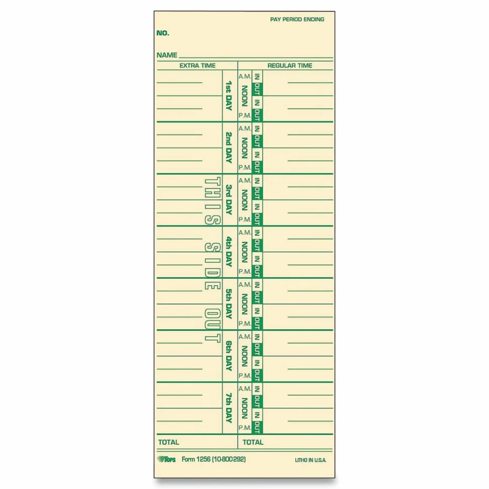 TOPS Time Cards (Replaces Original Card 10-800292), Numbered Days, 1-Sided, 9" x 3 1/2", Box Of 500