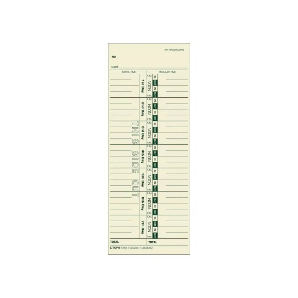 TOPS Time Cards (Replaces Original Card 10-800292), Numbered Days, 1-Sided, 9" x 3 1/2", Box Of 500