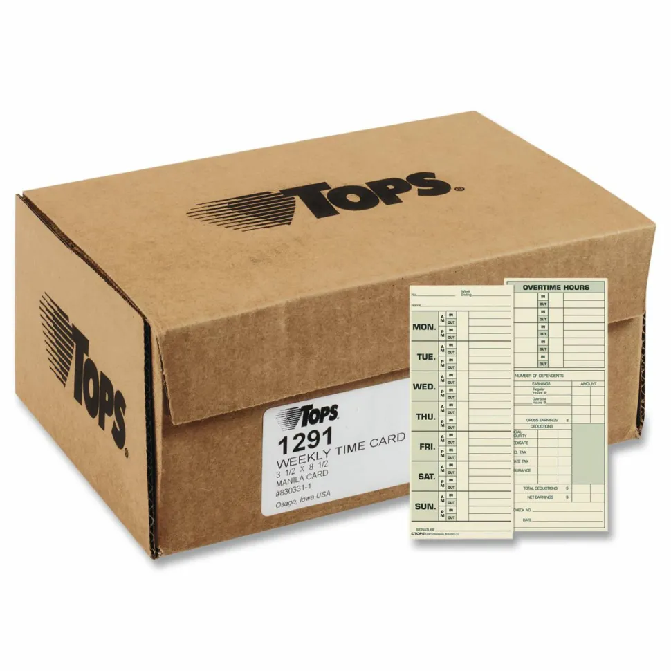 TOPS Time Cards (Replaces Original Card 331-10), Named Days, 2-Sided, 8 1/2" x 3 1/2", Box Of 500