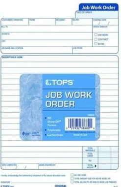 TOPS Triplicate Carbonless Job Work Orders, 5 1/2