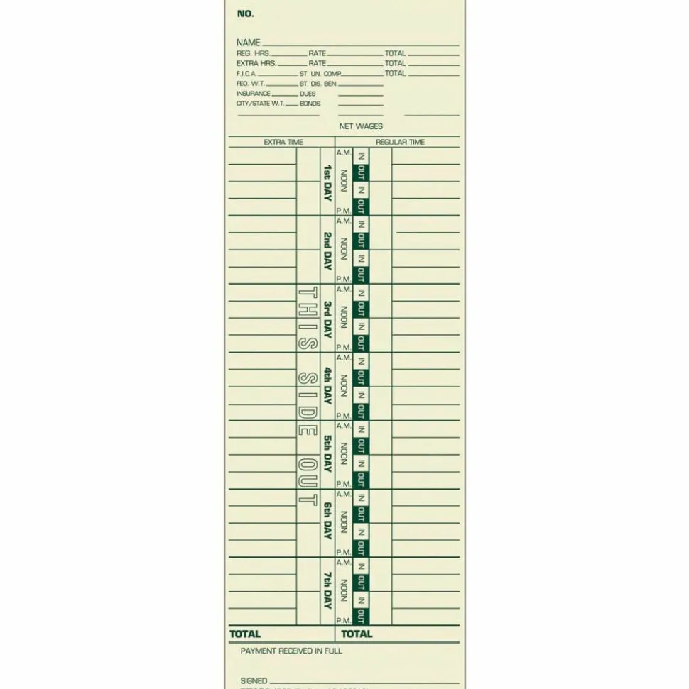 TOPS Weekly Time Clock Cards, 3-1/2" x 10-1/2", Manila, Box Of 500 Cards