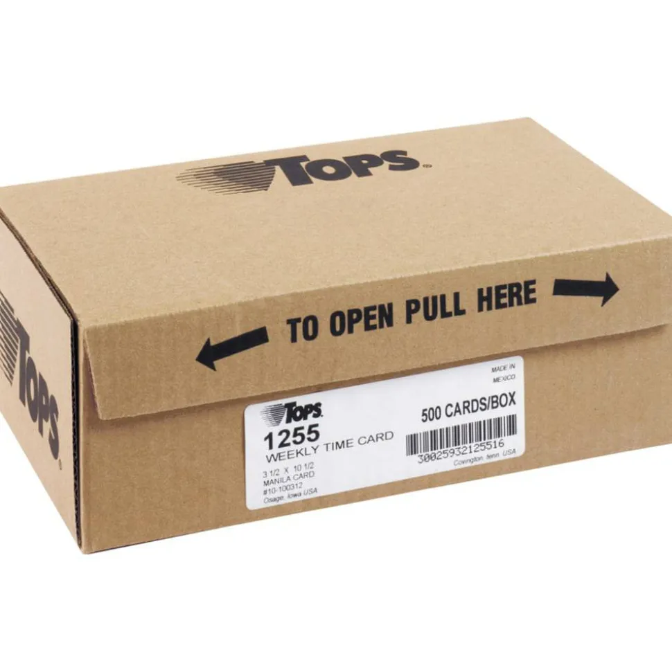 TOPS Weekly Time Clock Cards, 3-1/2" x 10-1/2", Manila, Box Of 500 Cards