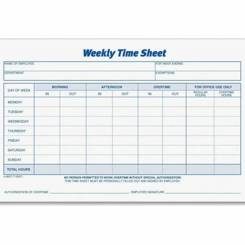 TOPS Weekly Timesheet Form, 5.5" x 8.5", White/Blue, 100 Sheets Per Pad, 2 Pads Per Pack