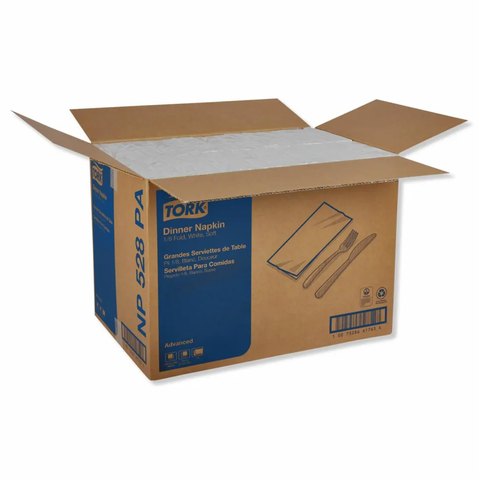 Tork Advanced Dinner Napkins, 2-Ply, 15 x 17, 1/8 Fold, White, 100/PK, 28 PK/CT