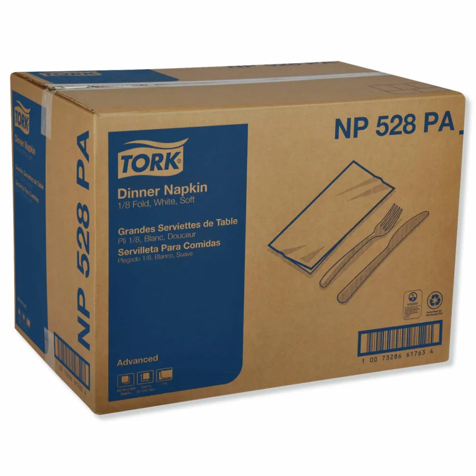 Tork Advanced Dinner Napkins, 2-Ply, 15 x 17, 1/8 Fold, White, 100/PK, 28 PK/CT