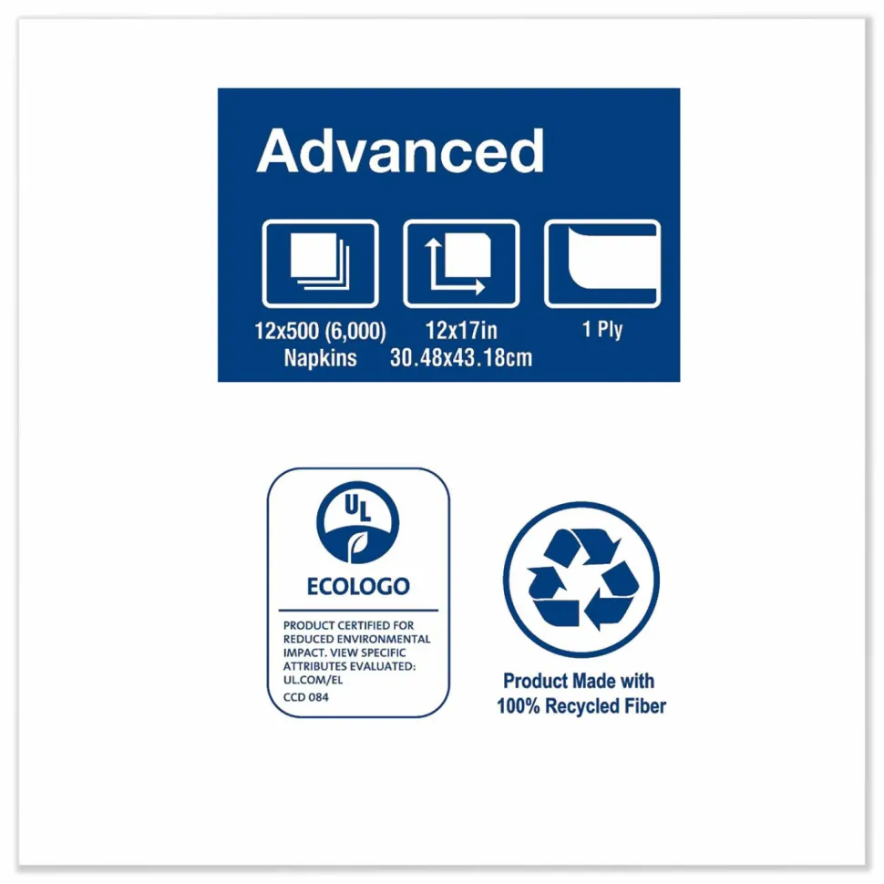 Tork Advanced Masterfold Dispenser Napkins, 1-Ply, 12 x 17, White, 6,000/Carton
