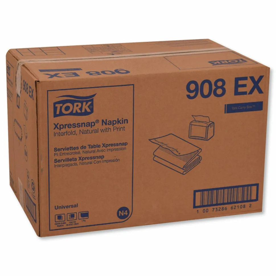 Tork Xpressnap Interfold Dispenser Napkins, 1-Ply, 13 x 8.5, Natural, 500/Pack, 12 Packs/Carton
