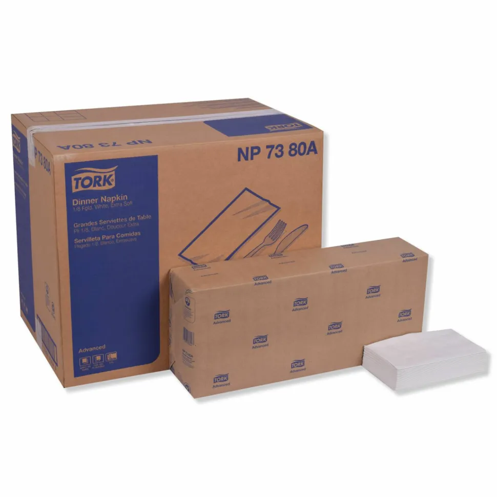 Tork Advanced Dinner Napkin, 3-Ply, 17 x 16.12, 1/8 Fold, White,1,740/Carton