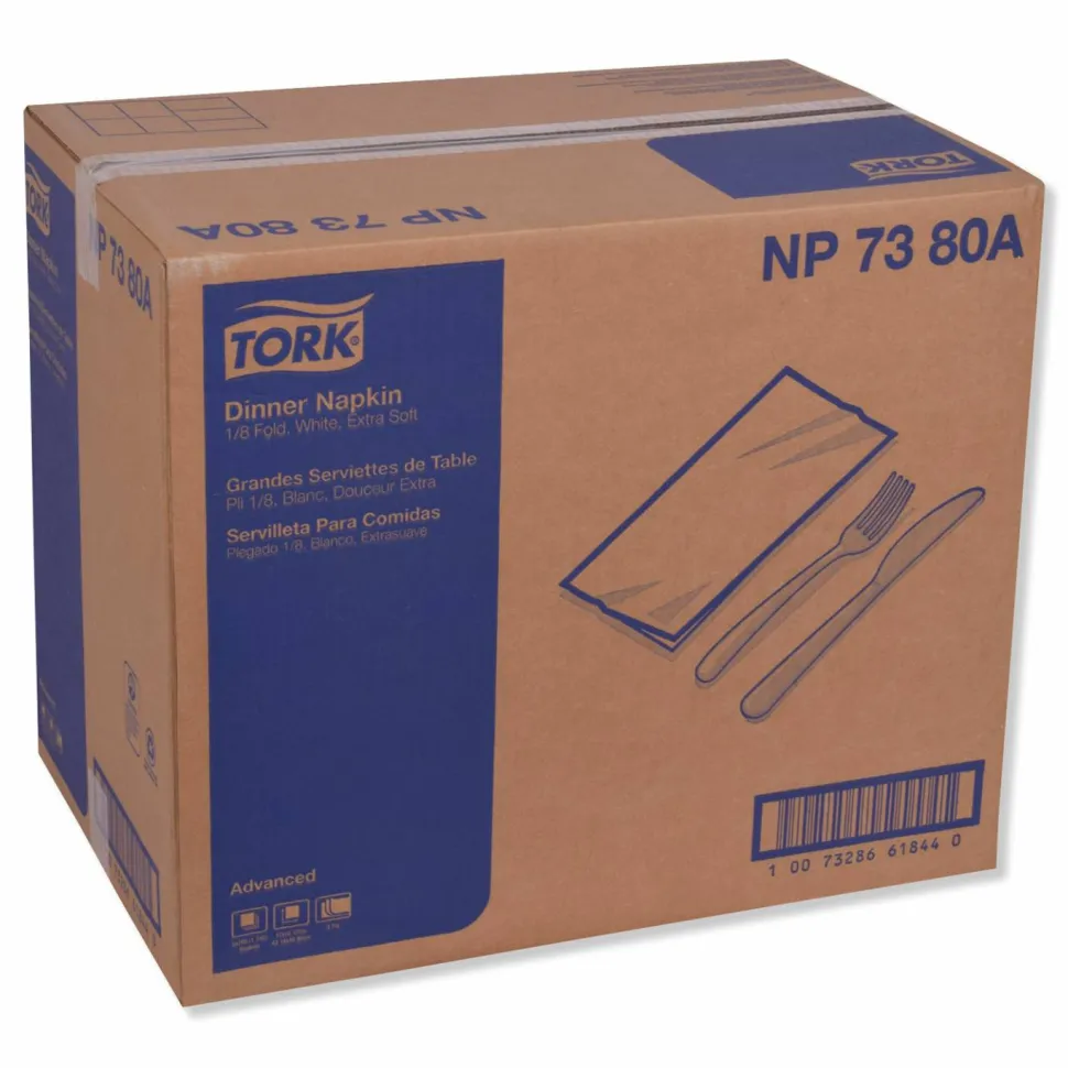 Tork Advanced Dinner Napkin, 3-Ply, 17 x 16.12, 1/8 Fold, White,1,740/Carton