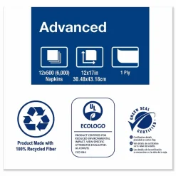 Tork Advanced Masterfold Dispenser Napkin, 1-Ply, 12 x 17, Natural, 500/Pack, 12 Packs/Carton