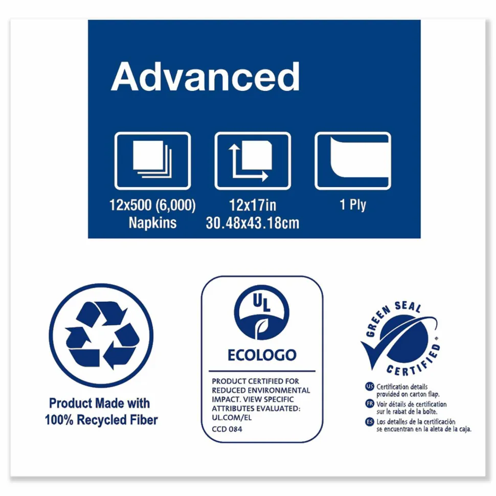 Tork Advanced Masterfold Dispenser Napkin, 1-Ply, 12 x 17, Natural, 500/Pack, 12 Packs/Carton