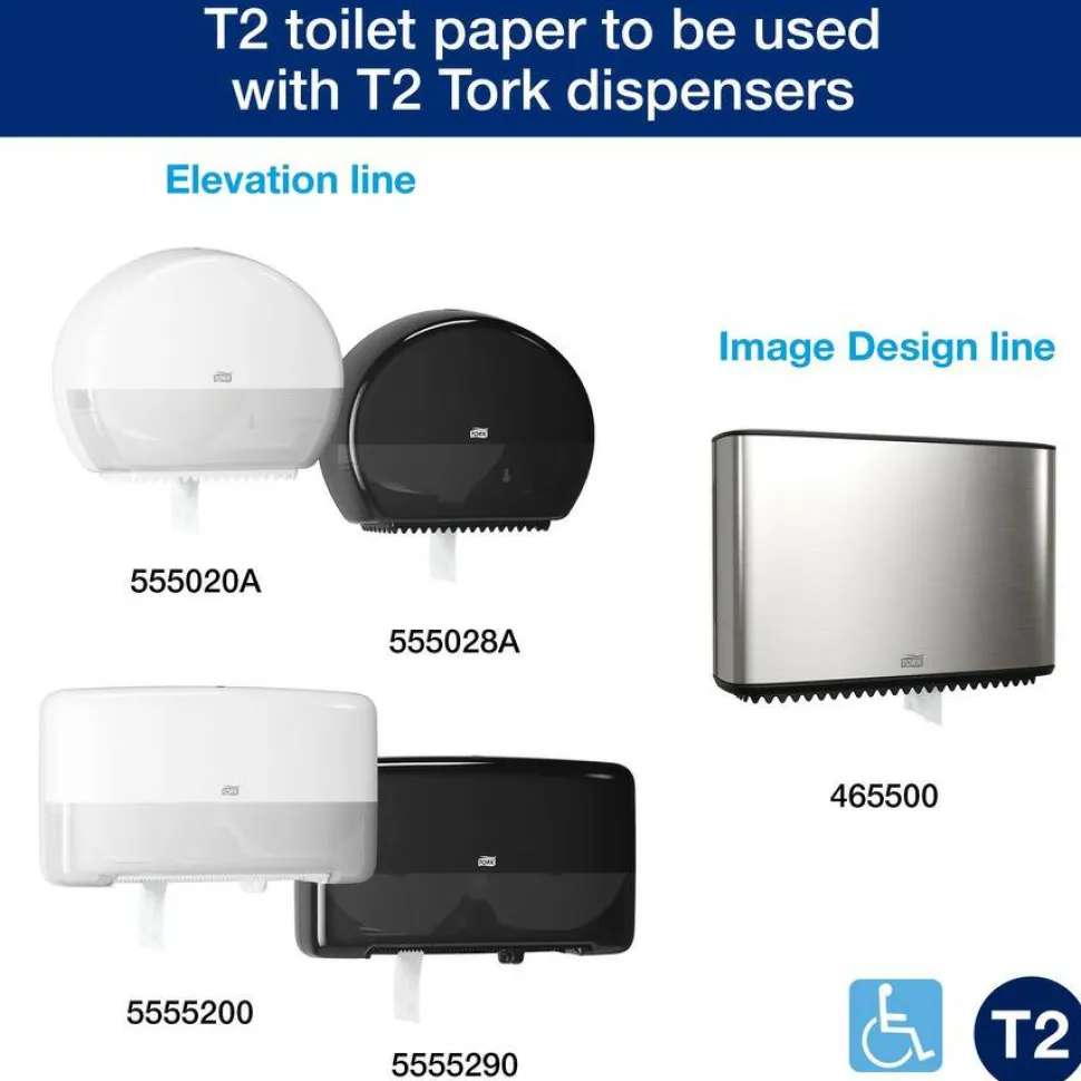 Tork Advanced Mini-Jumbo Roll Bath Tissue, Septic Safe, 2-Ply, 3.48" x 751 ft, White, 12 Rolls/Carton