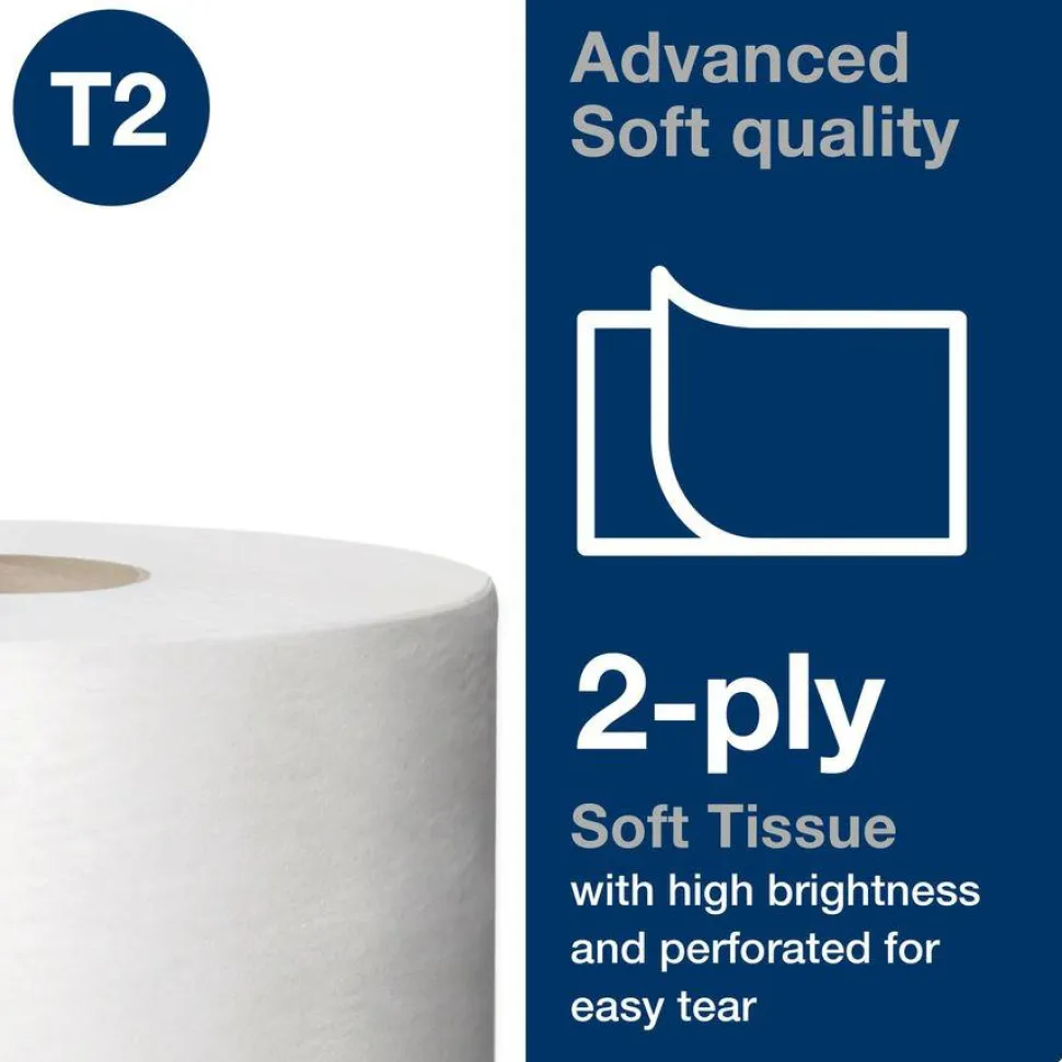 Tork Advanced Mini-Jumbo Roll Bath Tissue, Septic Safe, 2-Ply, 3.48" x 751 ft, White, 12 Rolls/Carton