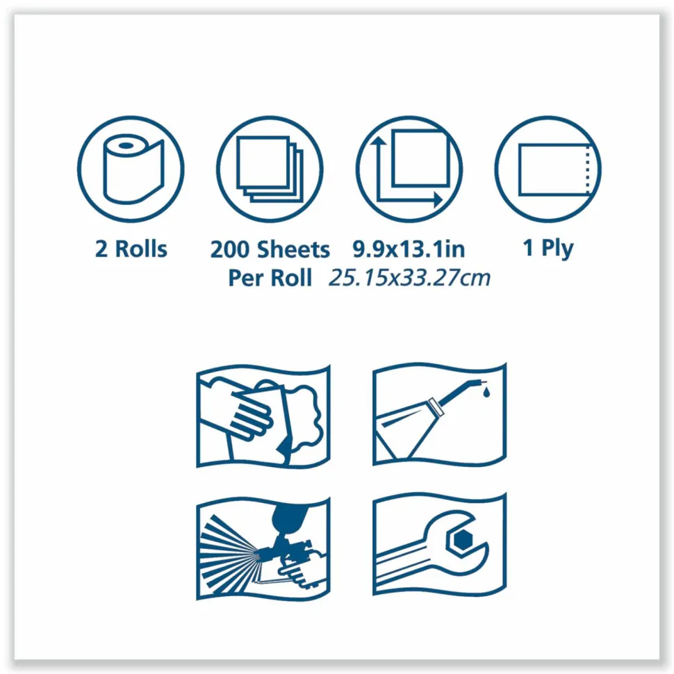 Tork Advanced ShopMax Wiper 450, Centerfeed Refill, 9.9x13.1, Blue, 200/Roll, 2 Rolls/Carton