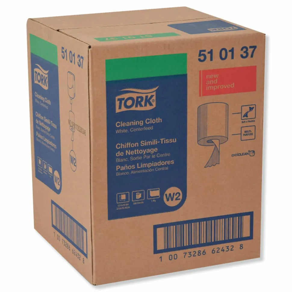 Tork Cleaning Cloth, 12.6 x 10, White, 500 Wipes/Carton