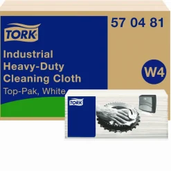 Tork Industrial Heavy-Duty Cleaning Cloth, 1-Ply, 13.97 x, 4.25, Unscented, White, 60 Cloths, 4/Carton