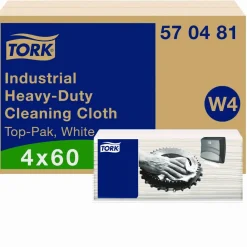 Tork Industrial Heavy-Duty Cleaning Cloth, 1-Ply, 13.97 x, 4.25, Unscented, White, 60 Cloths, 4/Carton