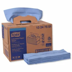 Tork Industrial Paper Wiper, 4-Ply, 12.8 x 16.5, Unscented, Blue, 180/Carton